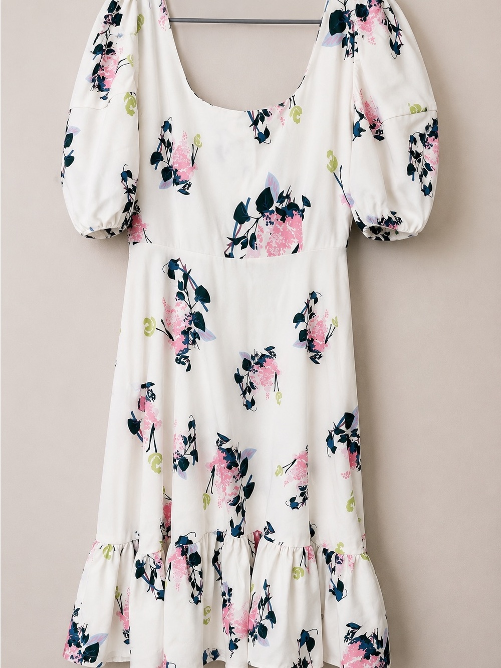 SHEIN White Floral Puff-Sleeve Midi Dress